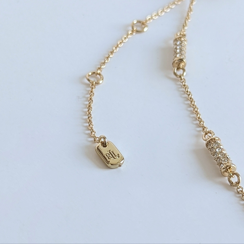 Lauren Ralph Lauren Pavé Tube Barrel Chain Collar Necklace Gold Tone - Picture 4 of 7